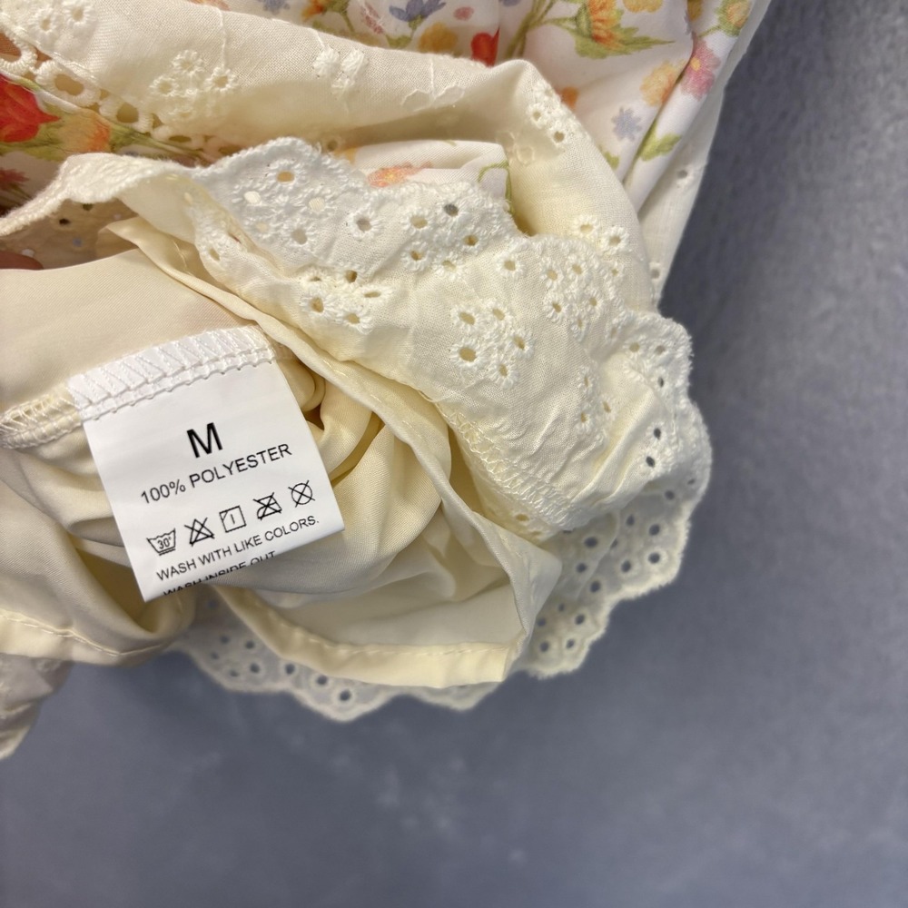 Milkmaid Floral Patchwork Sundress Womens Medium Smocked Puff Sleeve Cottagecore - Picture 4 of 11